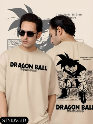 Anime Goku Print Oversized Cotton T-Shirt for Men