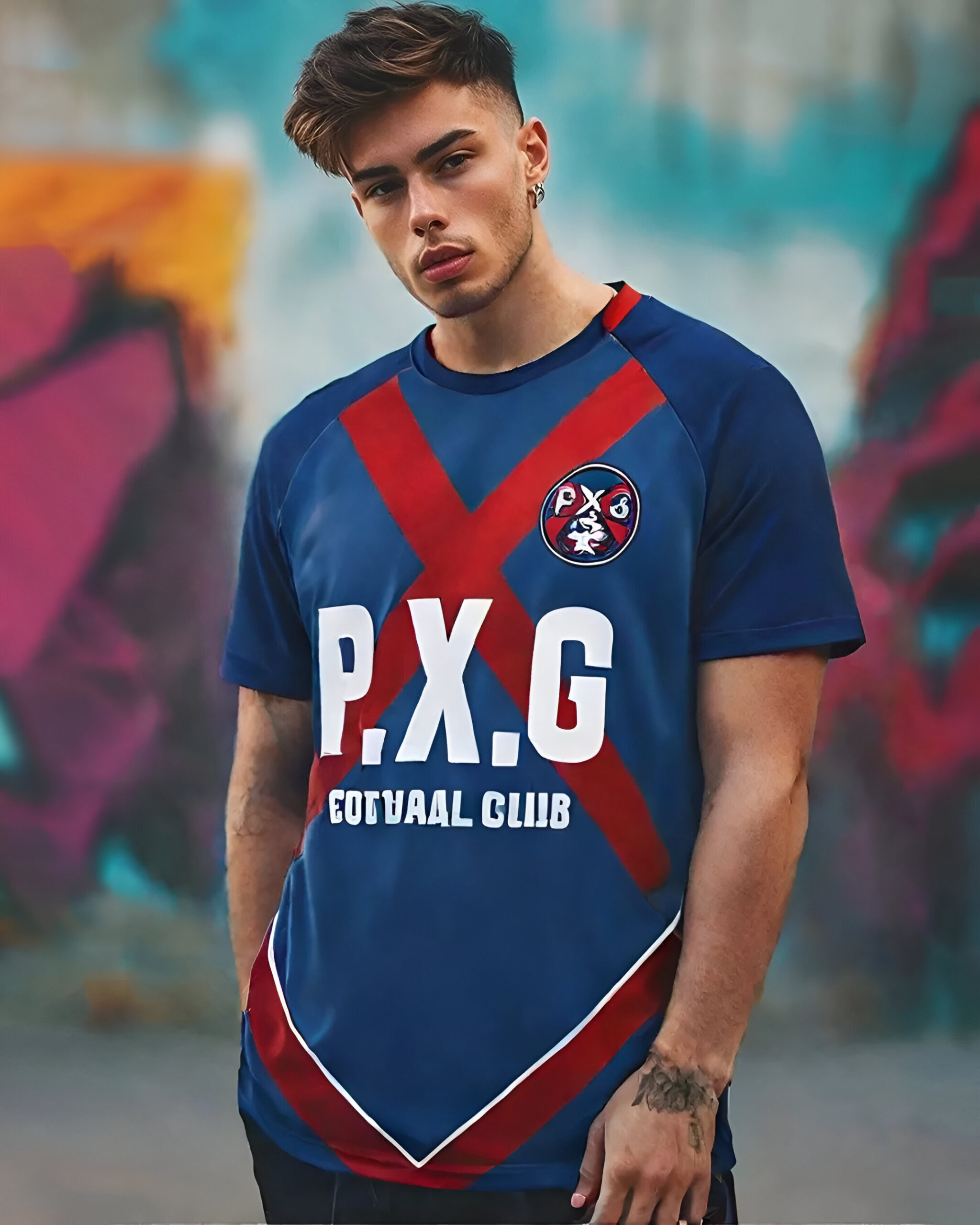 P.X.G Football Club Jersey | Dark Blue Round Neck T-Shirt for Men