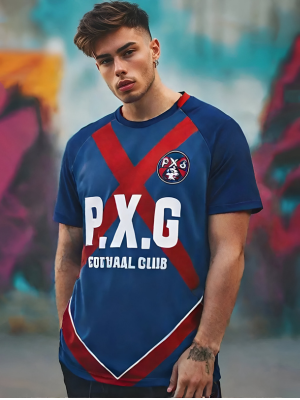 P.X.G Football Club Jersey | Dark Blue Round Neck T-Shirt for Men