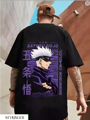 Anime Goku Print Polyester Round Neck T-Shirt for Men